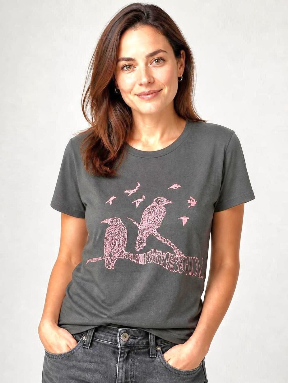 Crow 2D Word Design Graphic T-Shirt